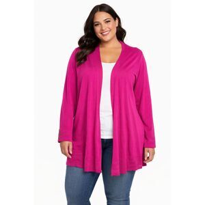 Women’s Hot Pink Open Front Cardigan Sweater XXL Long Sleeve Draped Knit NWT